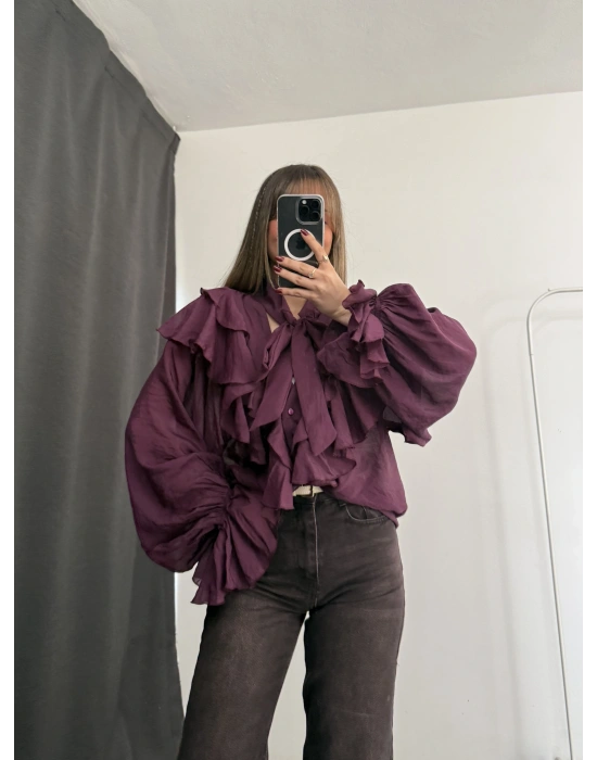 July Volanlı Bluz - Mor