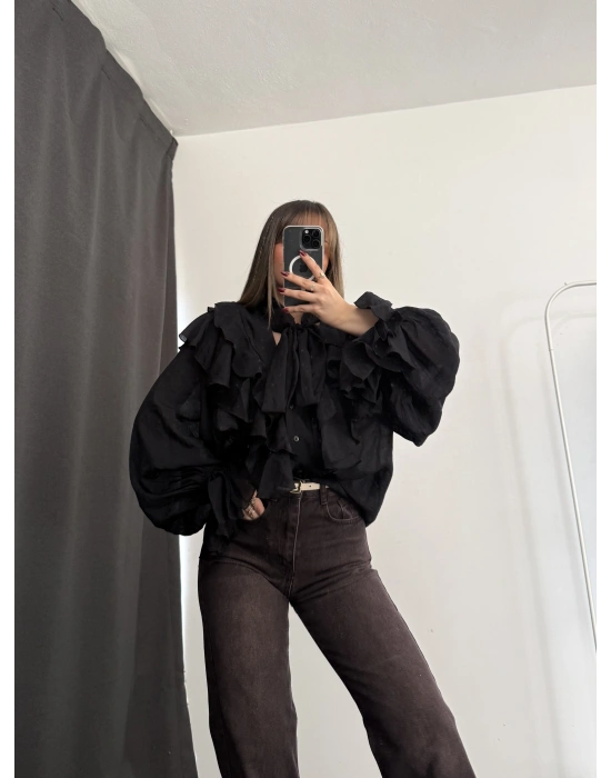 July Volanlı Bluz - Siyah