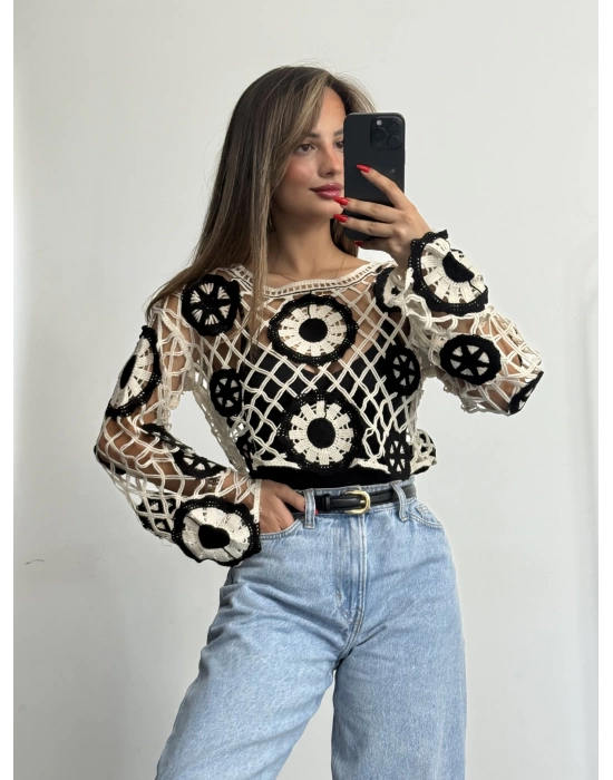 June Ajurlu Bluz - Siyah