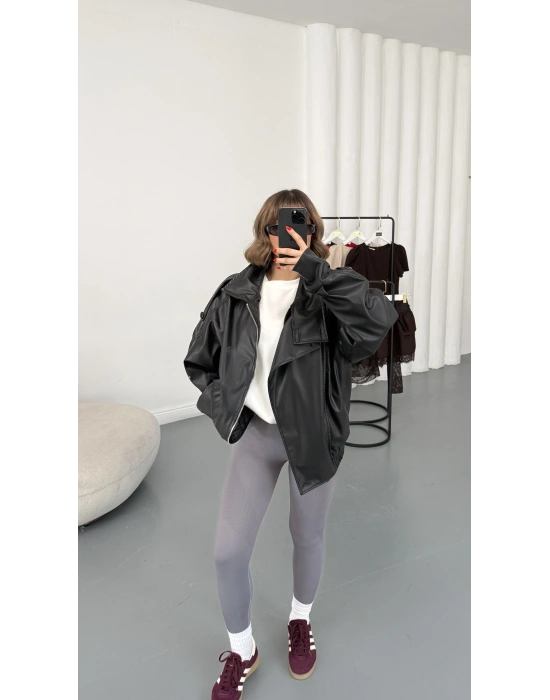 Kai Dik Yaka Oversize Deri Ceket