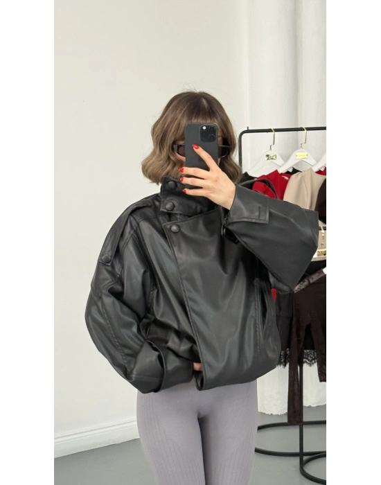 Kai Dik Yaka Oversize Deri Ceket
