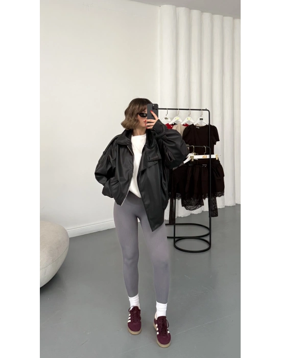 Kai Dik Yaka Oversize Deri Ceket