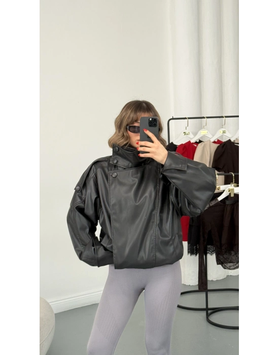 Kai Dik Yaka Oversize Deri Ceket