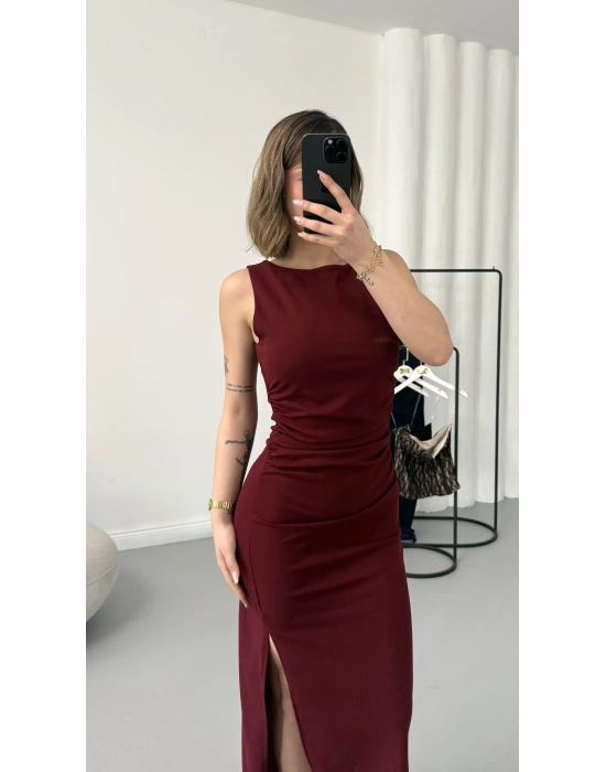 Kaisa Drapeli Elbise - Bordo