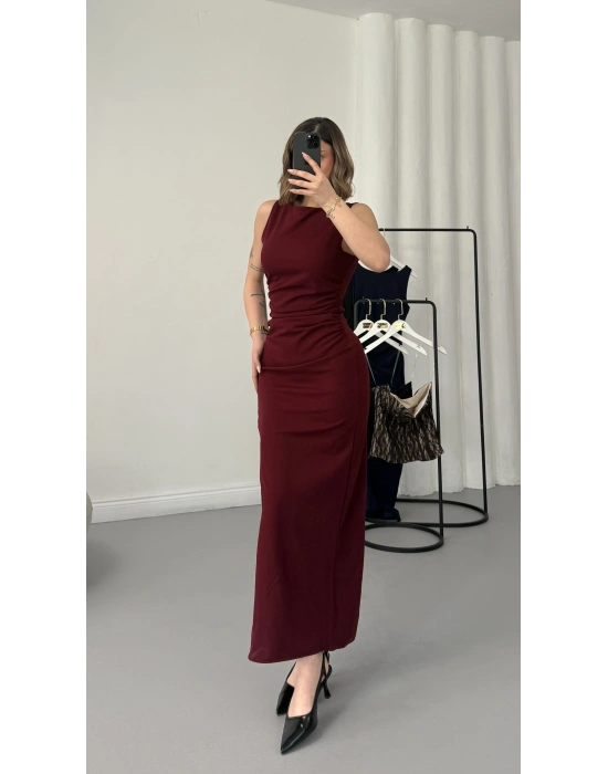 Kaisa Drapeli Elbise - Bordo