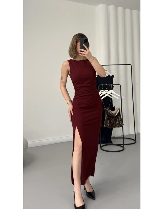 Kaisa Drapeli Elbise - Bordo