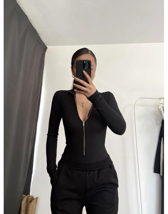 Kalysta Fermuarlı Bodysuit - Siyah