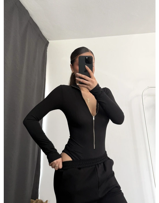 Kalysta Fermuarlı Bodysuit - Siyah