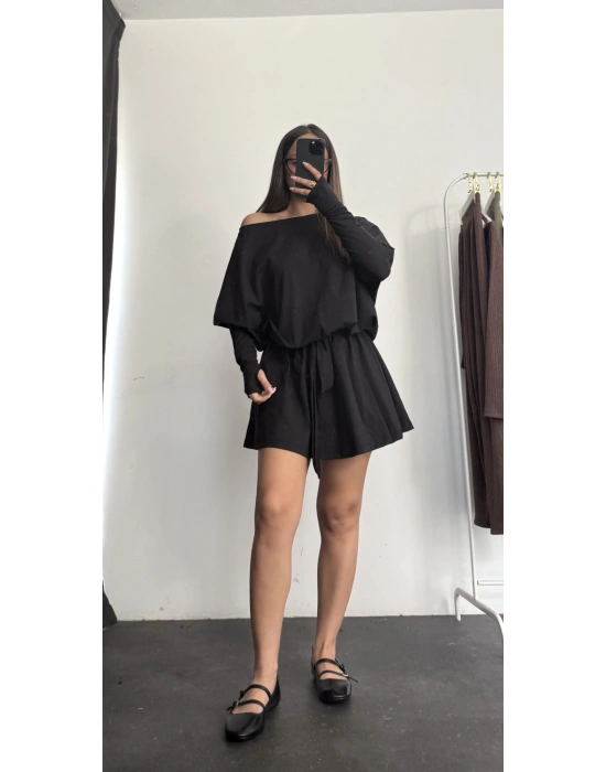 Karina Kayık Yaka Elbise - Siyah