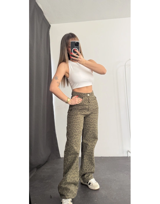 Katy Leopar Desen Baggy Jean - Haki