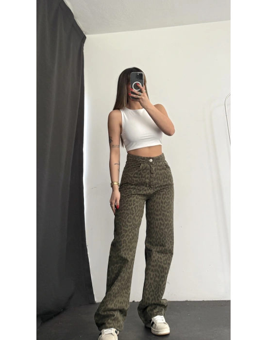 Katy Leopar Desen Baggy Jean - Haki
