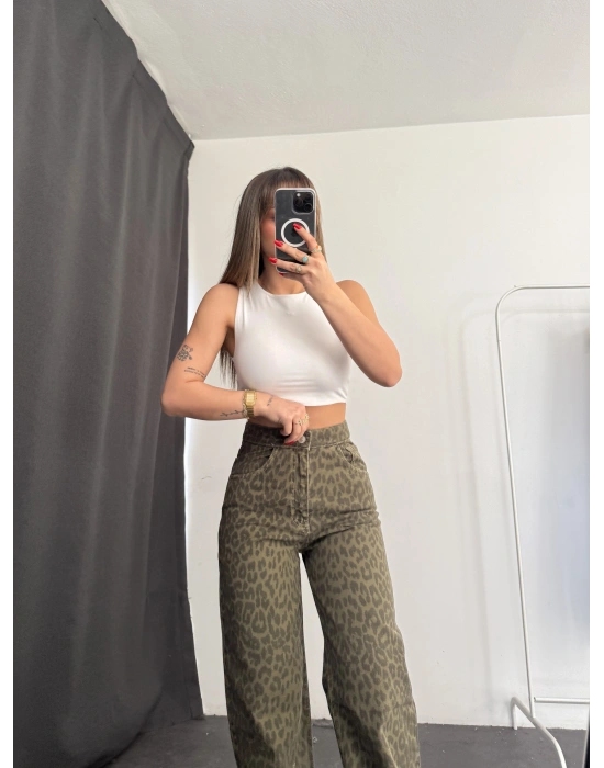 Katy Leopar Desen Baggy Jean - Haki