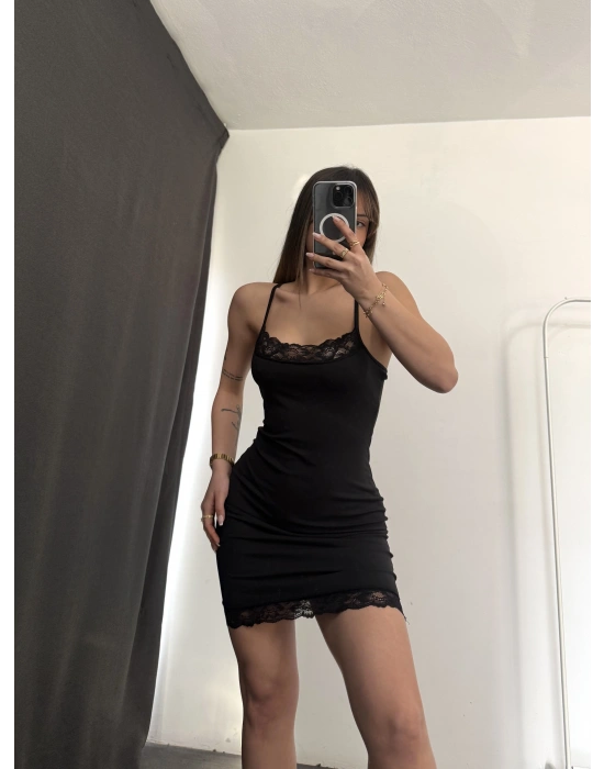 Keira Dantel Detay Mini Elbise - Siyah