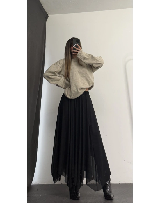 Kendy Asimetrik Tül Etek - Siyah