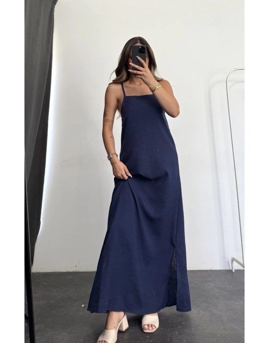 Keten Maxi Elbise -Lacivert