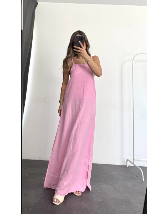 Keten Maxi Elbise -Pembe
