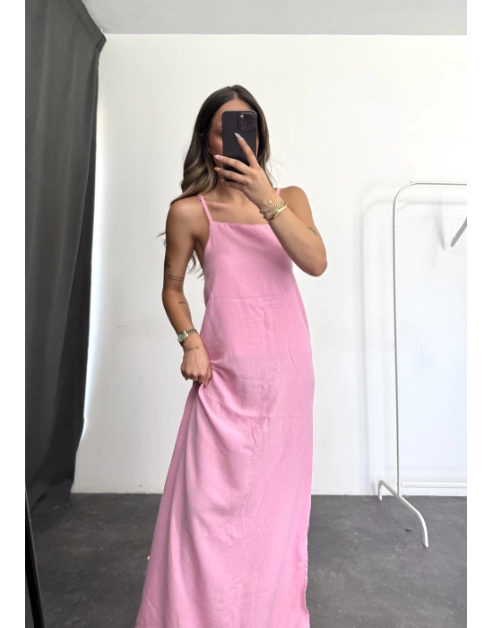 Keten Maxi Elbise -Pembe