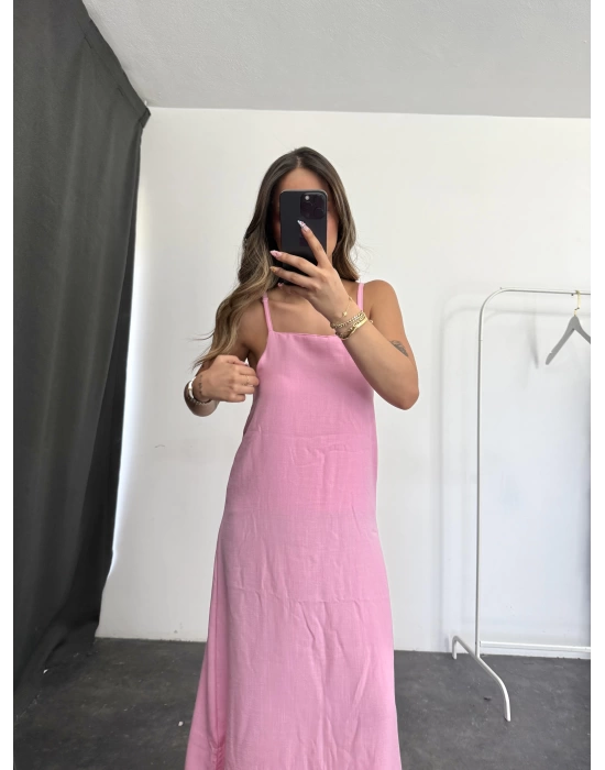 Keten Maxi Elbise -Pembe