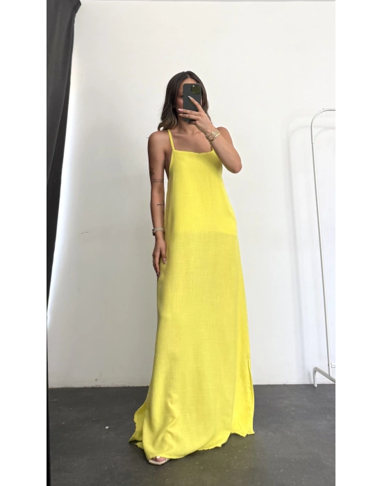 Keten Maxi Elbise -Sarı