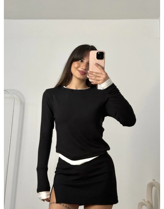 Kira Bisiklet Yaka Crop - Siyah