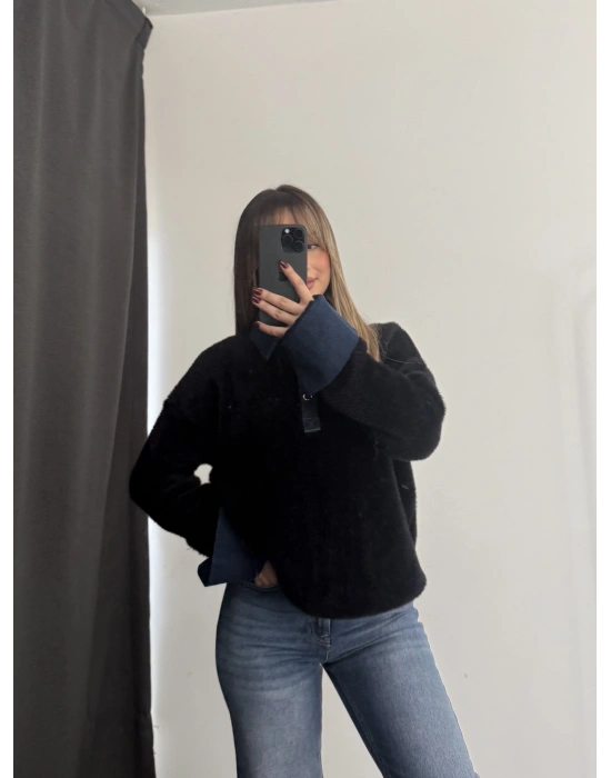 Kot Yakalı Yumoş Kazak - Siyah