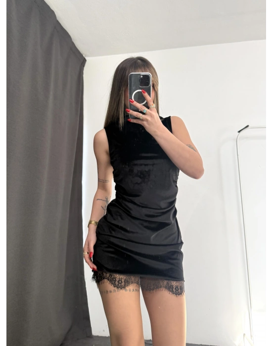 Kylie Kadife Elbise - Siyah