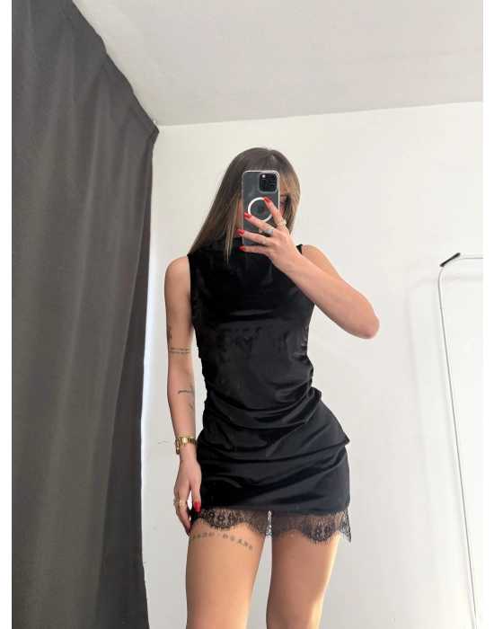 Kylie Kadife Elbise - Siyah