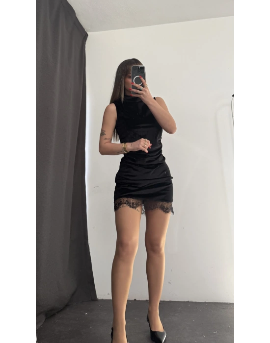 Kylie Kadife Elbise - Siyah