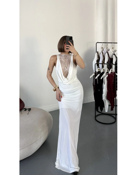 Lady Dantel Detay Elbise - Beyaz