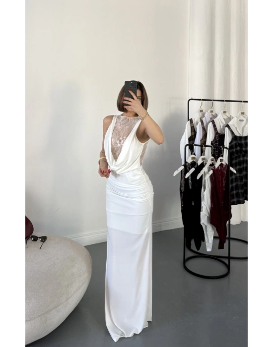 Lady Dantel Detay Elbise - Beyaz