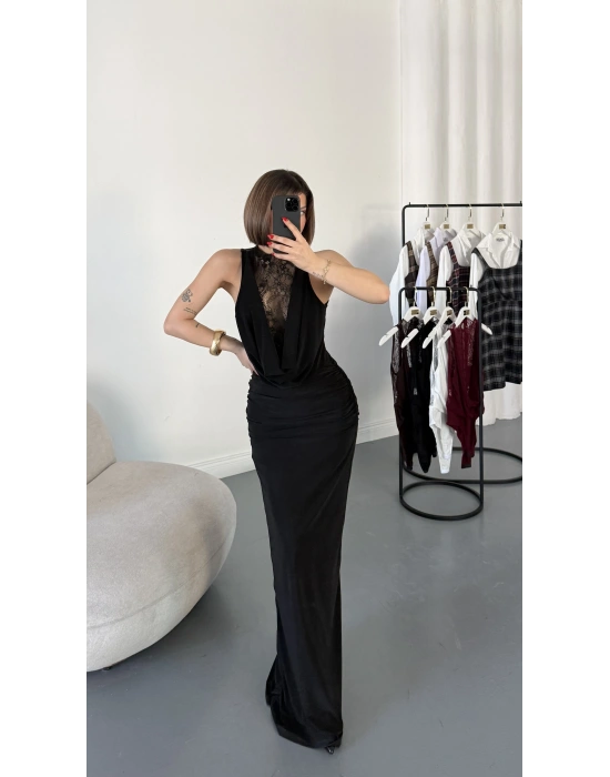 Lady Dantel Detay Elbise - Siyah