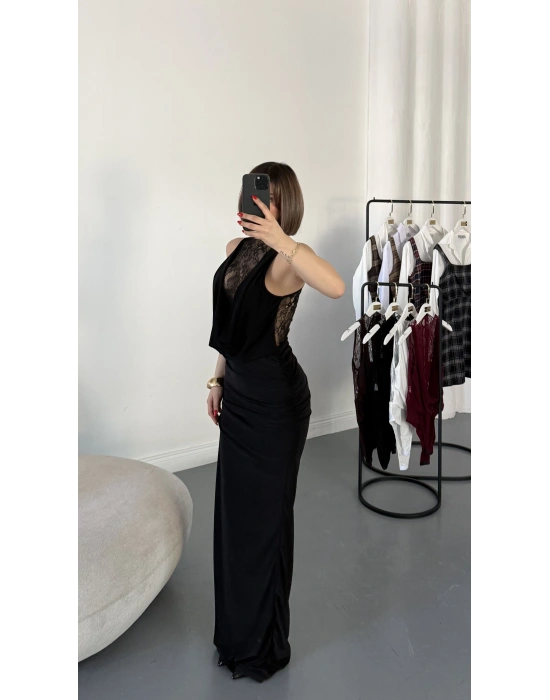 Lady Dantel Detay Elbise - Siyah