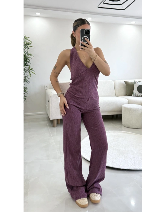 Lamia Sırt Dekolte Takım - Bordo