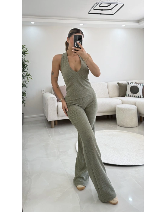 Lamia Sırt Dekolte Takım - Haki