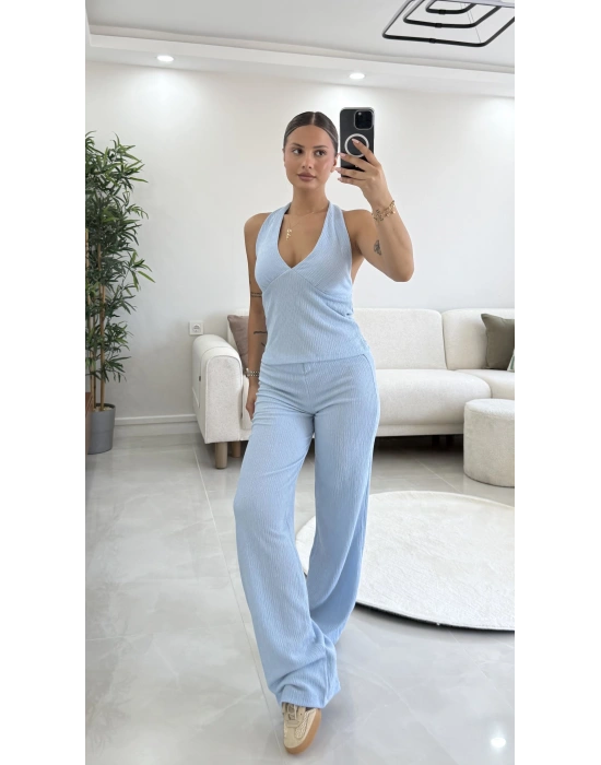 Lamia Sırt Dekolte Takım - Mavi