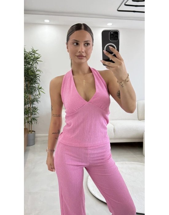Lamia Sırt Dekolte Takım - Pembe