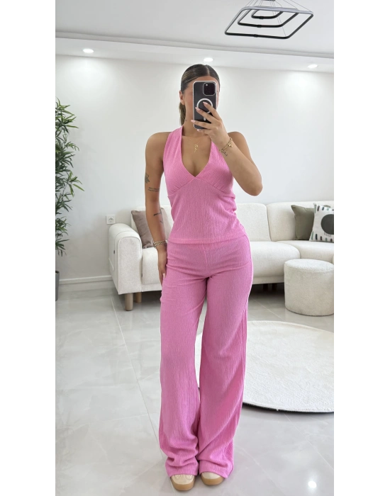Lamia Sırt Dekolte Takım - Pembe