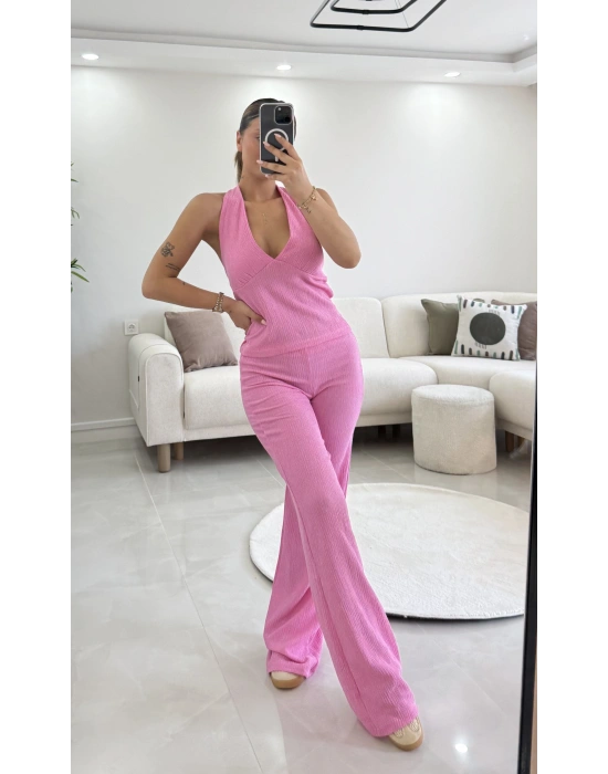 Lamia Sırt Dekolte Takım - Pembe