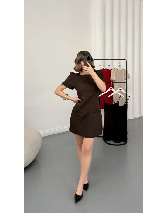 Larisa Karpuz Kol Elbise - Kahve