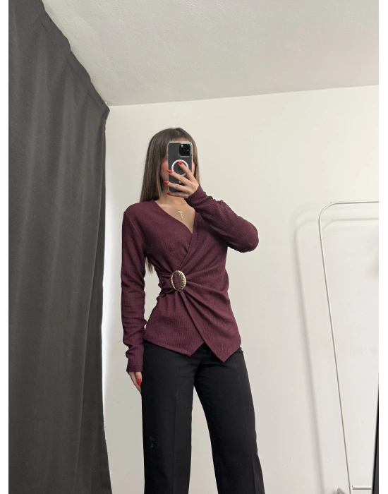 Larisa Tokalı Kruvaze Bluz - Bordo