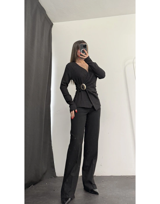 Larisa Tokalı Kruvaze Bluz - Siyah