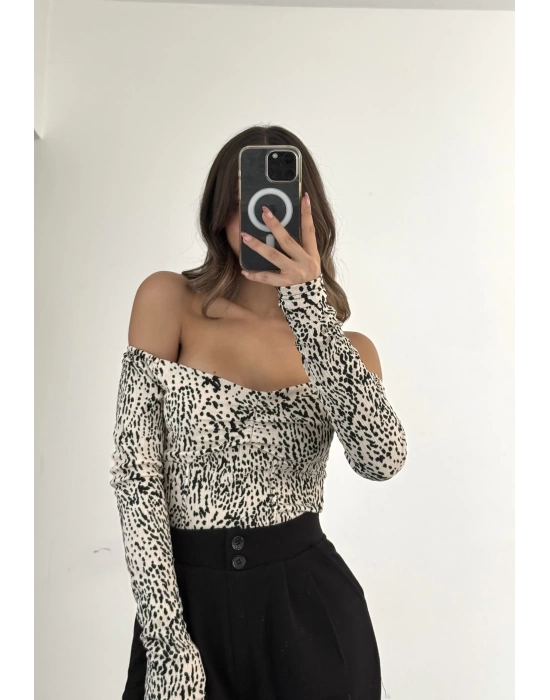 Leopar Corseli Crop - Bej