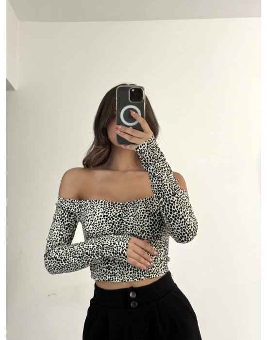 Leopar Corseli Crop - Beyaz