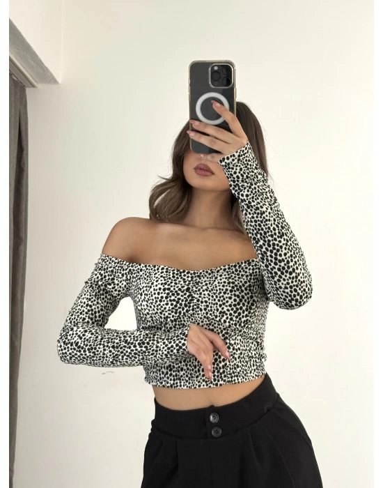 Leopar Corseli Crop - Beyaz