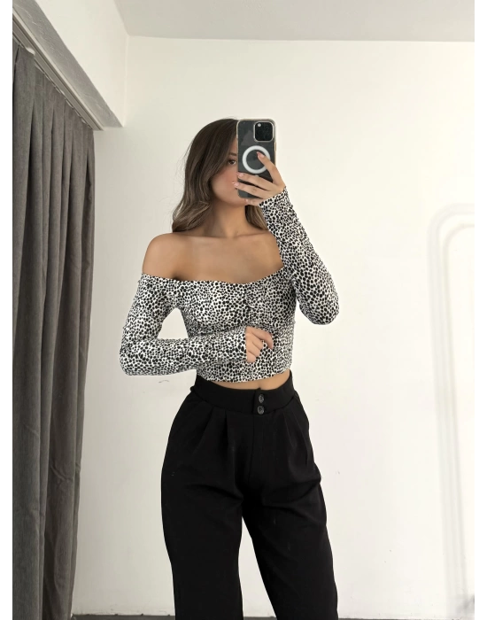 Leopar Corseli Crop - Beyaz