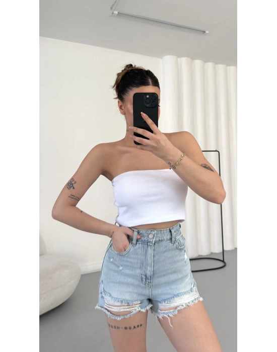 Lexi Gloplu Crop - Beyaz