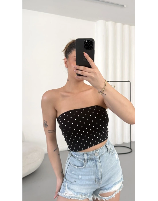 Lexi Gloplu Puantiyeli Crop - Siyah