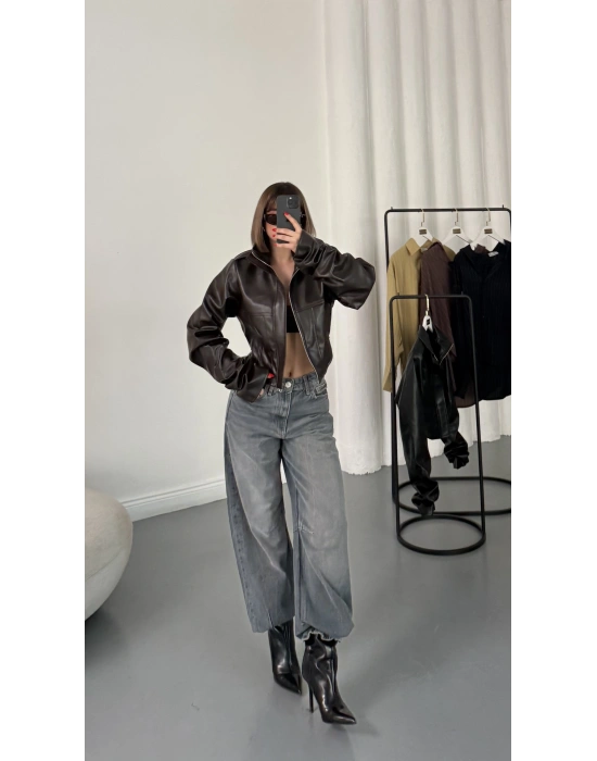 Liam Bomber Deri Mont - Kahve