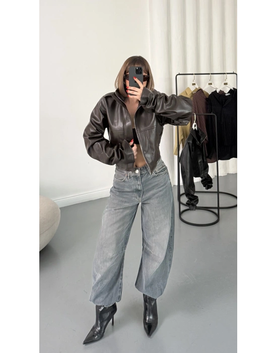 Liam Bomber Deri Mont - Kahve