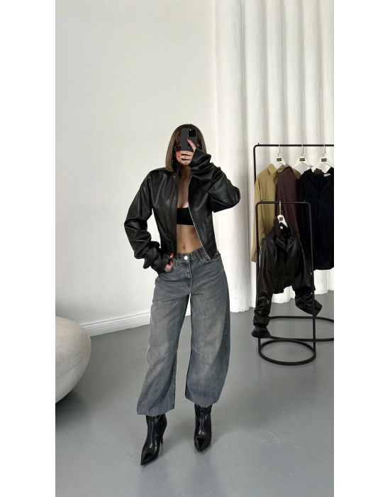 Liam Bomber Deri Mont - Siyah